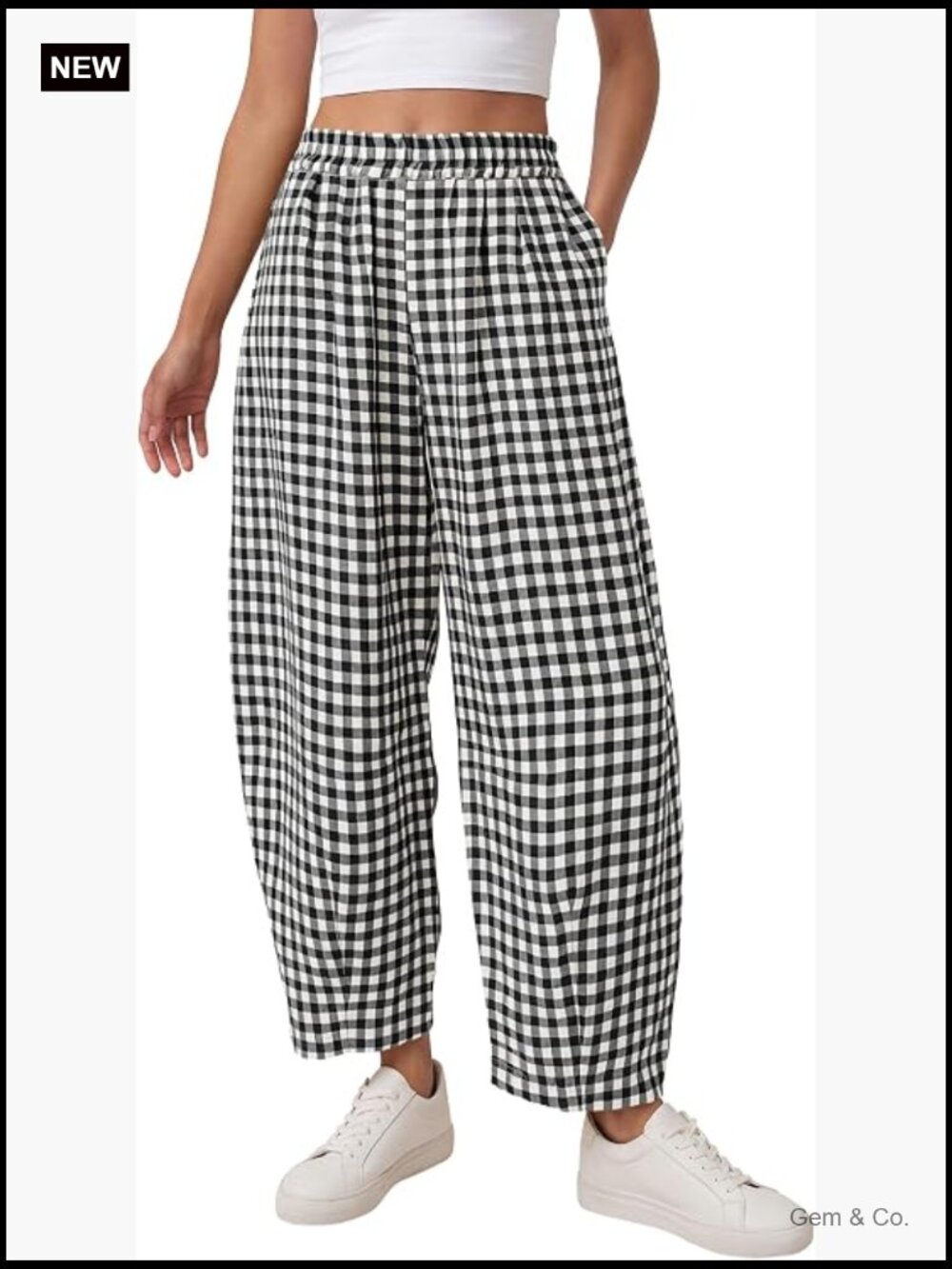 High Rise Elastic Waist Pull On Barrel Pants with Pockets
